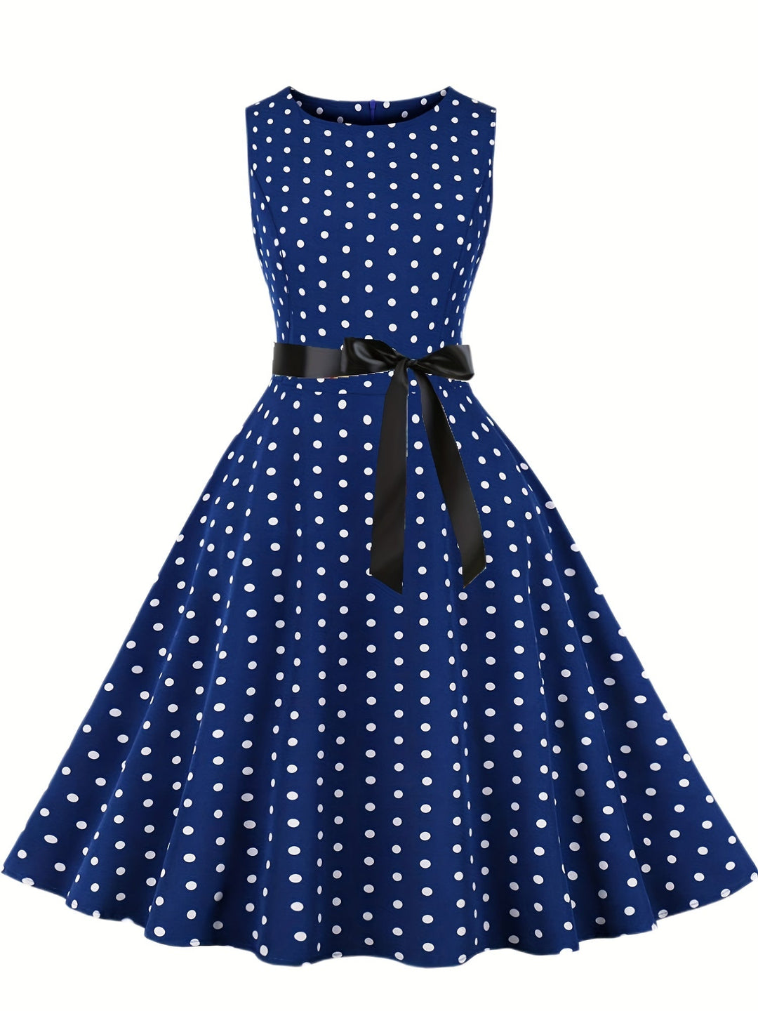 Damen A-Linien Rockabilly Kleid, Vintage Polka Dot Muster, ideal für Abend.