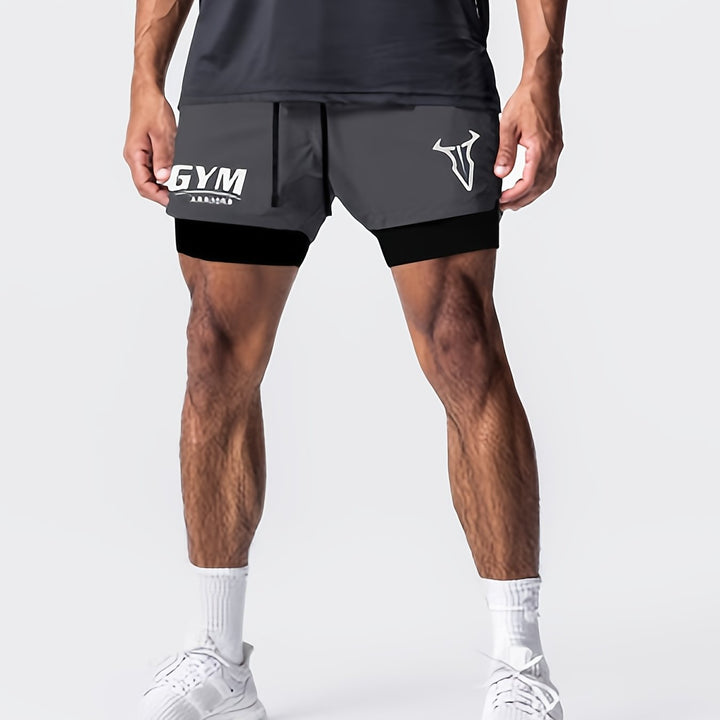 Herren Kurzehose 2-in-1 für Laufen, Fitness & Training, mit Reflektoren.