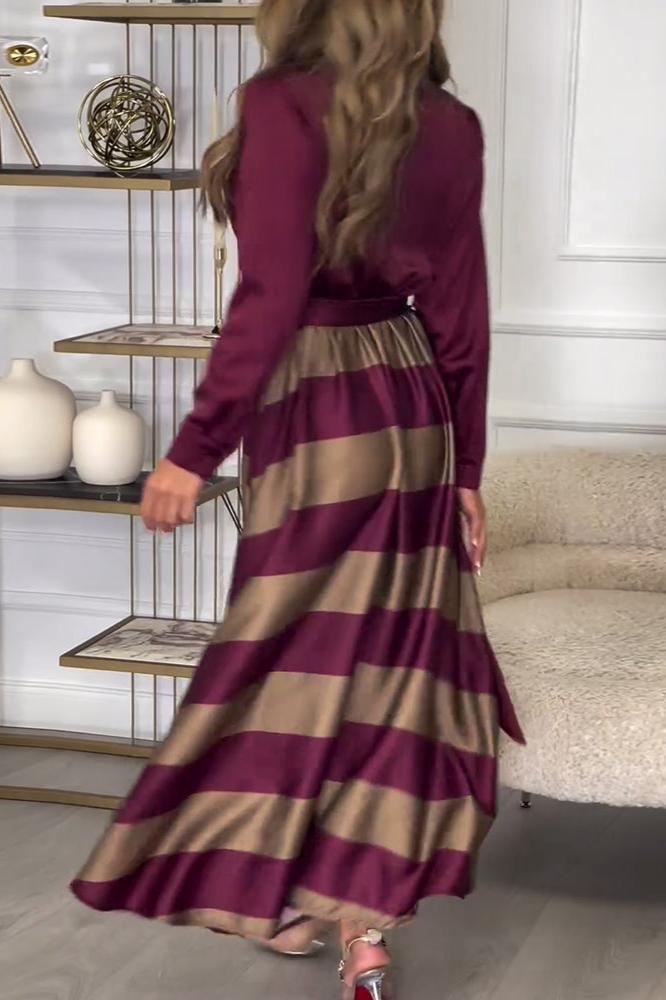 Langes Langarm Maxikleid für Damen mit eleganten Streifen, stilvolles Frühjahrs- und Sommerkleid. Vielseitig kombinierbar.