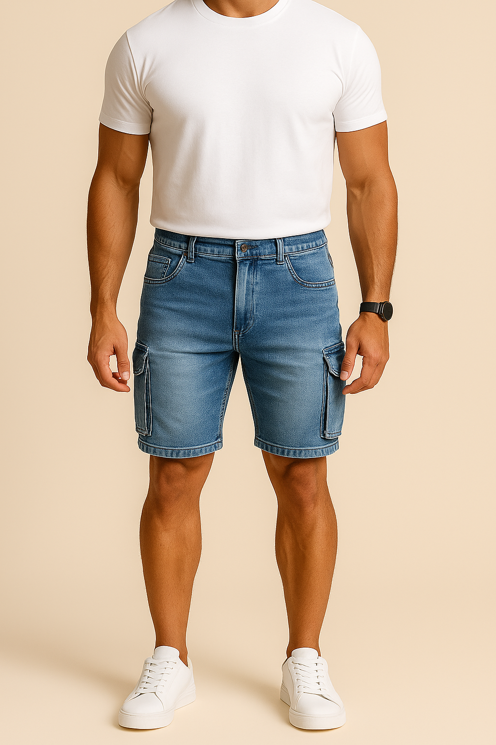 Blaue Herren Denim-Cargo-Shorts, bequem & stilvoll für den Sommer. Perfekte Freizeitshorts.