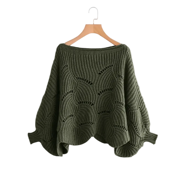 Eleganter Damen Strickpullover mit Batwing-Ärmeln in lockerem Schnitt, ideal für bequeme Alltagslooks.