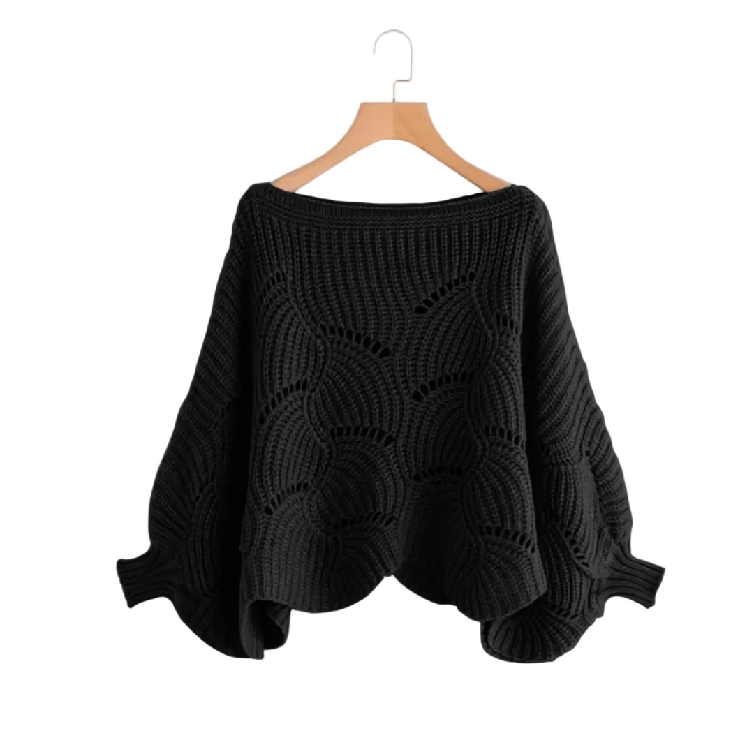 Trendiger Damen Batwing-Strickpullover, locker fallend, mit weiten Ärmeln für modische Herbst-Looks.