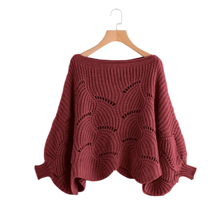 Einfarbiger Damen Strickpullover mit weiten Batwing-Ärmeln, locker geschnitten für entspannte Freizeit.