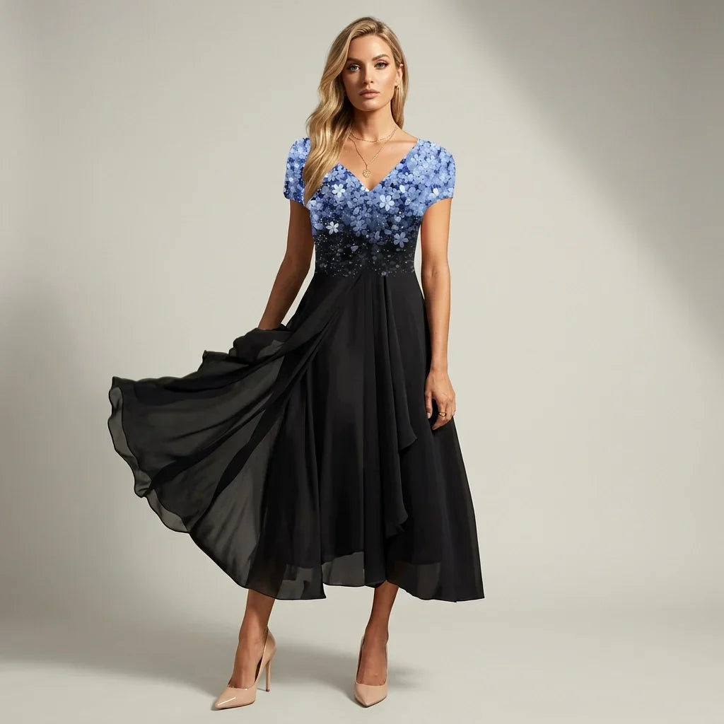 Vielseitiges Damen A-Linien Ball- oder Partykleid, wadenlang, bestickt mit Pailletten und Kurzarm.