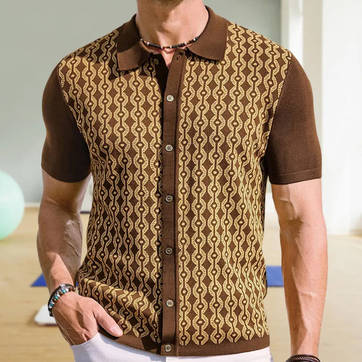 Moderner Herren-Cardigan kurzarm, Jacquard beflockt. Bequem für Freizeit & stilvolle Alltags-Looks.