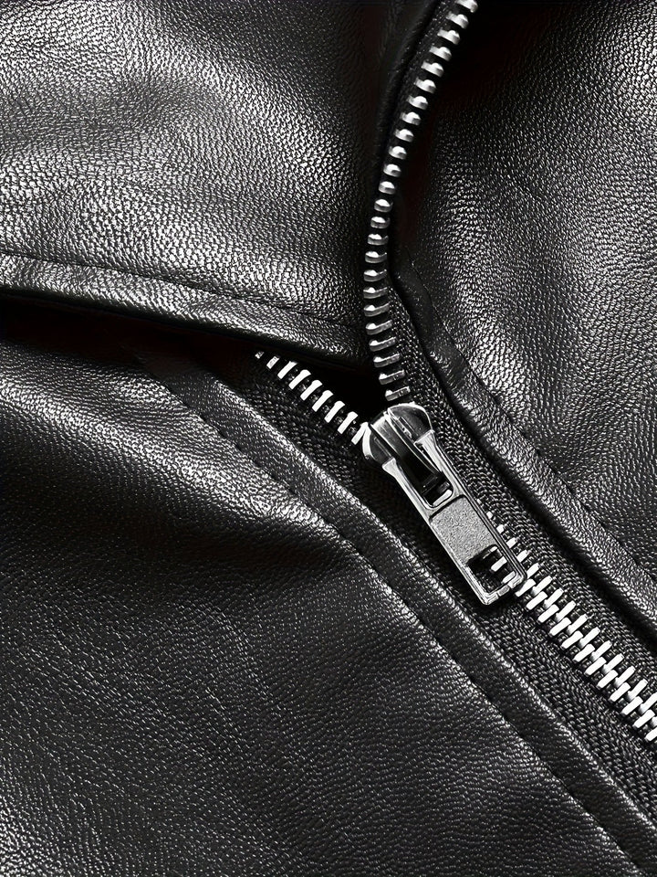 Trendige Herren Vintage Bikerjacke, schwarzer Lederlook, Urban-Stil, modische Übergangsjacke für Männer.