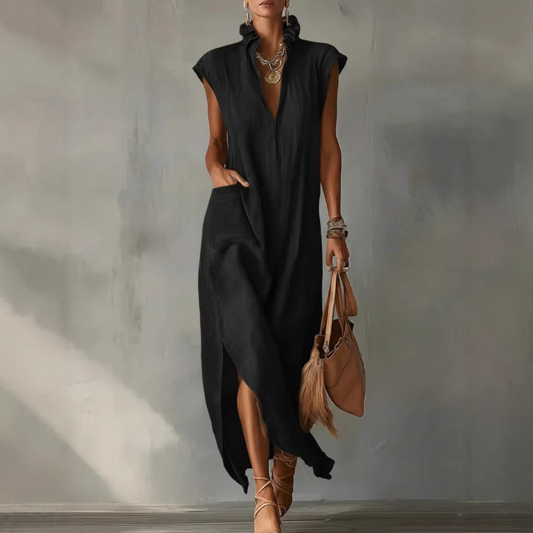 Bequemes Damen Hemdkleid in Midi-Länge, ärmellos & locker. Vielseitig für Sommer, Freizeit und Urlaub.