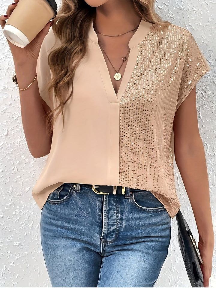 Stilvolle Damenbluse mit Glitzer-Pailletten, perfekt für Business Casual Looks oder Abendveranstaltungen.