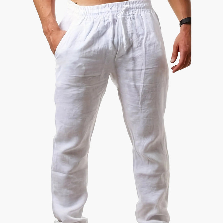 Himmelblaue Herrenhose, Kordelzug für Komfort, lässig und sommerlich.