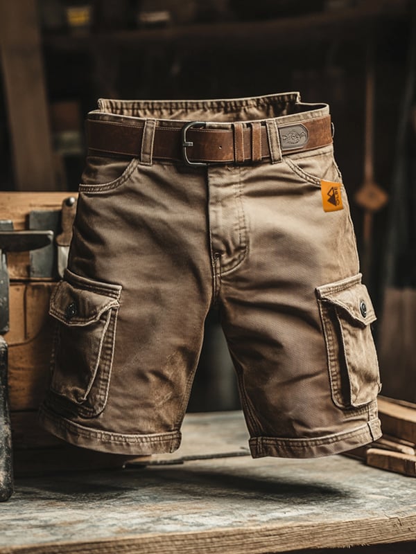 Robuste Herren Cargo Shorts, Vintage Workwear-Stil, Relaxed Fit für lässige Freizeit-Looks. Ideal für den Sommer.