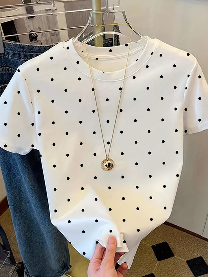 Schickes Damen Polkadot T-Shirt mit Punkten, vielseitig kombinierbar für jeden Anlass.