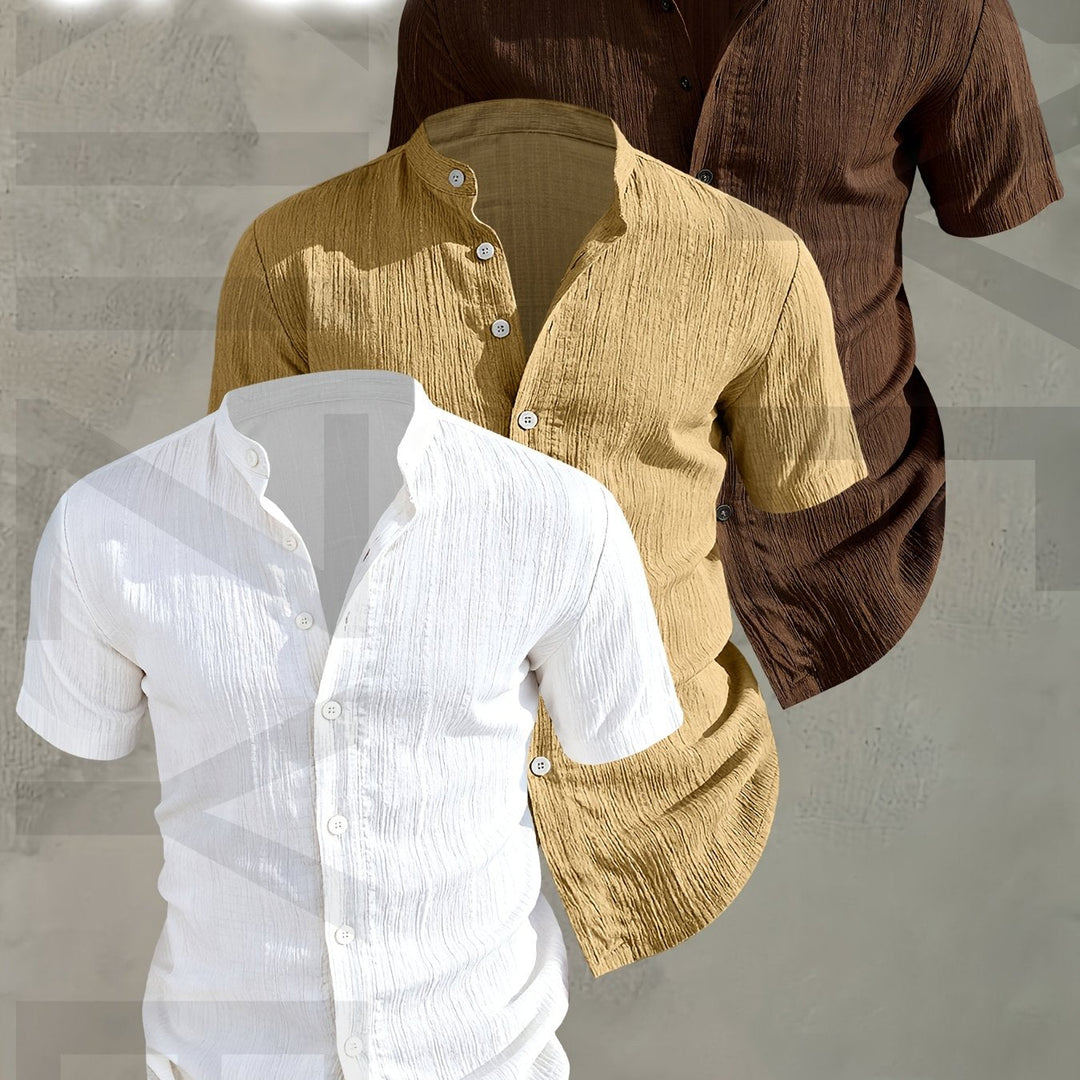 Bequeme und elegante 3er-Pack Herren Stehkragenhemden, Kurzarm, für jeden Anlass.