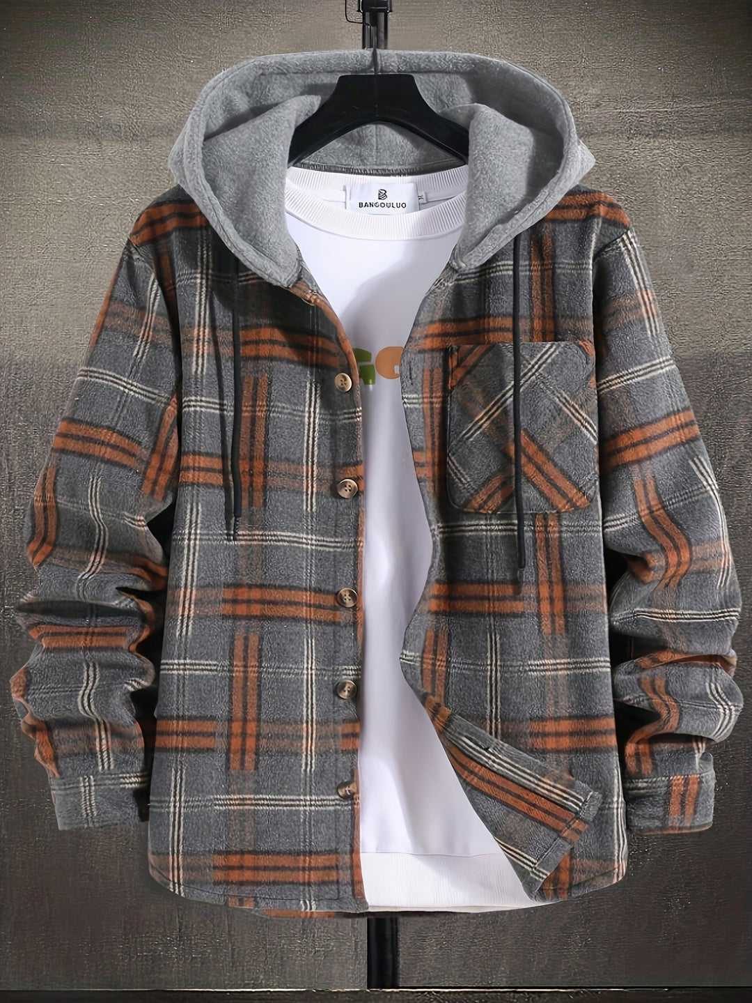 Warme Herren Übergangsjacke kariert mit Kapuze. Perfekte Freizeitjacke für kühlere Tage im Frühling/Herbst.