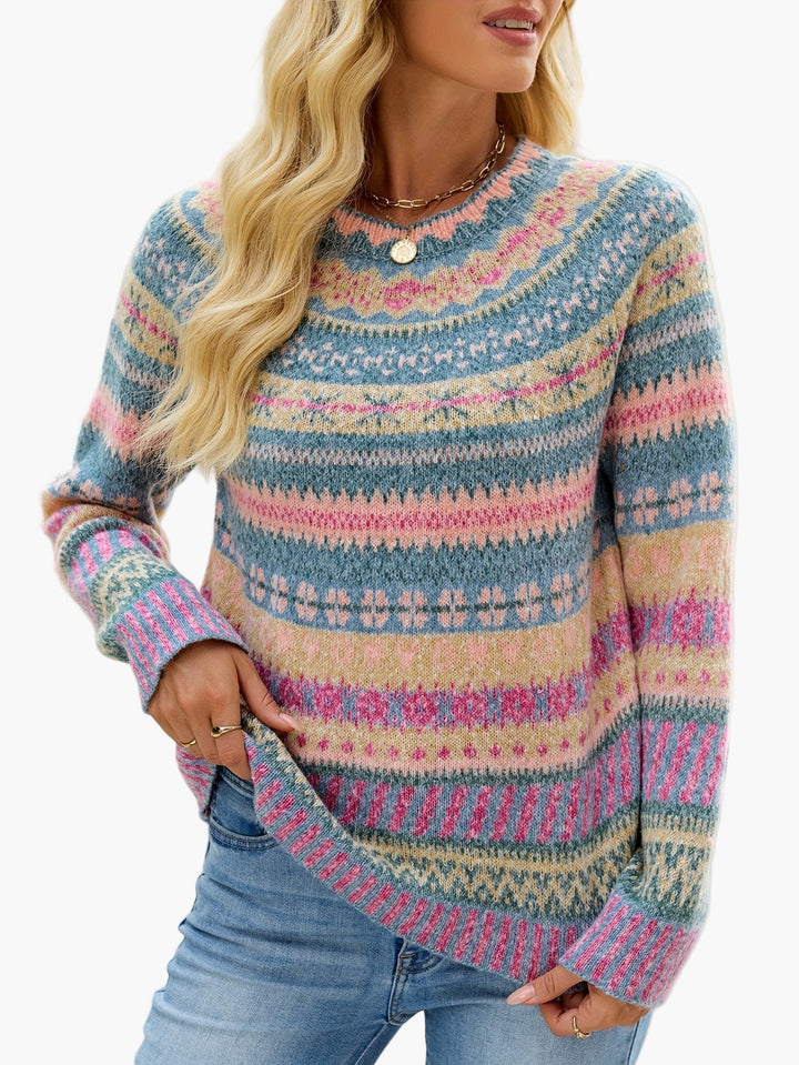 Damen Fair Isle Strickpullover. Eleganter, gemütlicher Rundhals-Pullover für Herbst & Winter. Modische Freizeitmode.