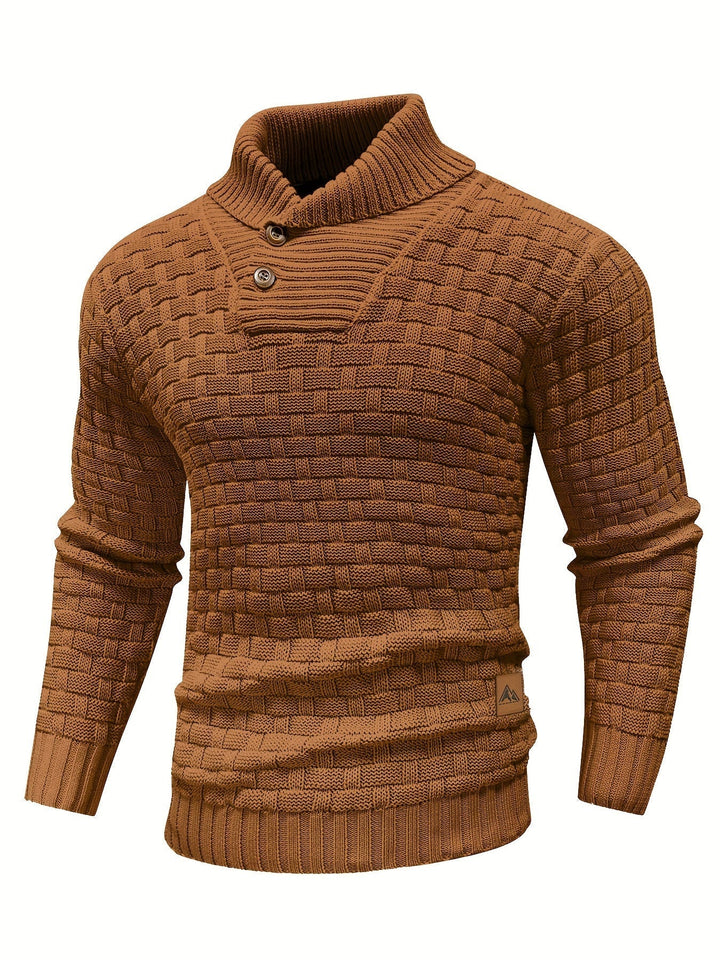 Herren Pullover mit auffälliger Waffelstruktur und weichem, elegantem Schalkragen.