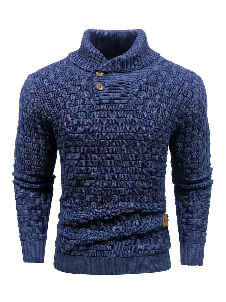 Bequemer Herren Winterpullover mit feiner Waffelstruktur und modischem Schalkragen.