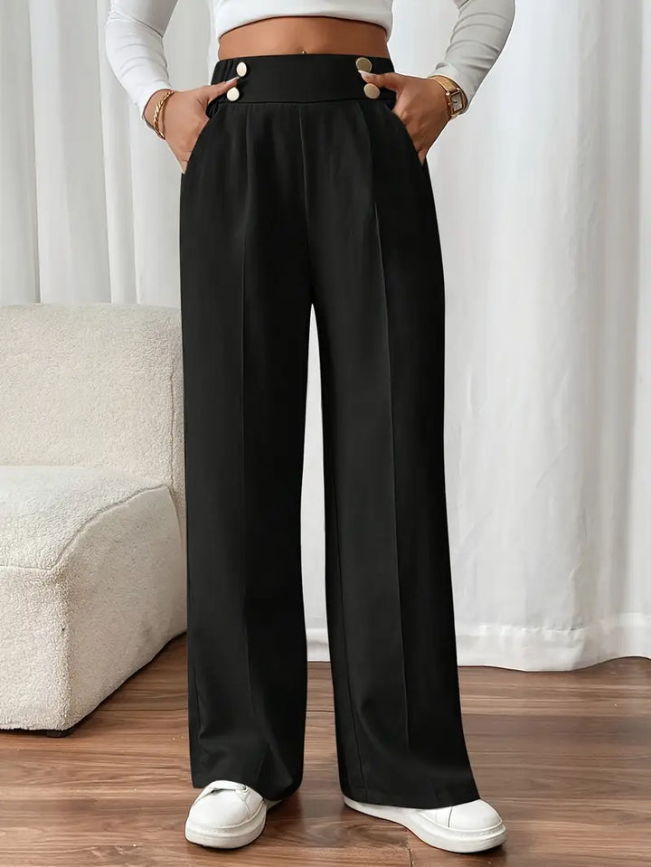 Elegante Stretchhose für Damen, weites Bein, Gummibund. Knitterarm, ideal für Reisen, Büro & Freizeit.
