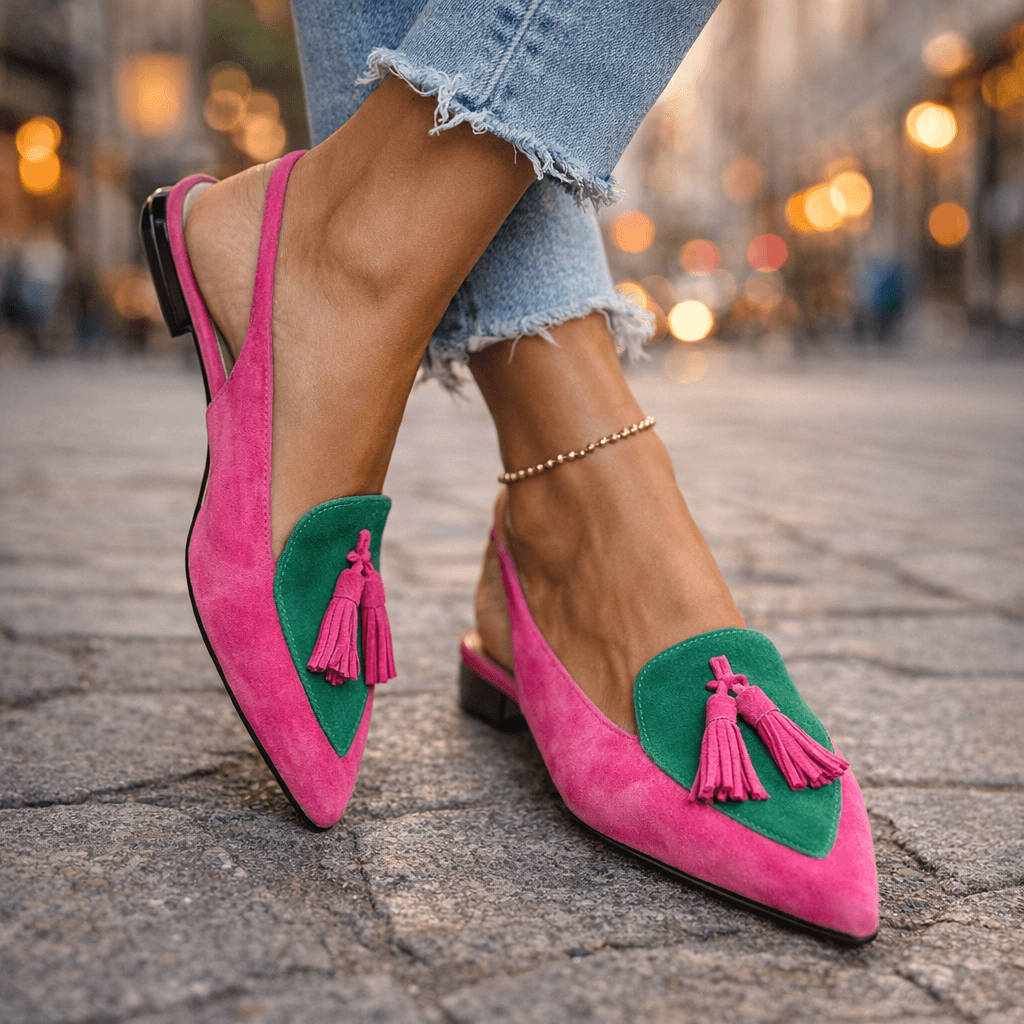 Damen Riemchen-Sandalen mit bunten Quasten, elegant & bequem für den Sommerurlaub.