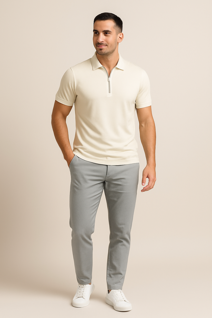 Elegantes Herren Sommershirt: Slim Fit Poloshirt mit Reißverschluss, für Büro & sportliche Freizeit.