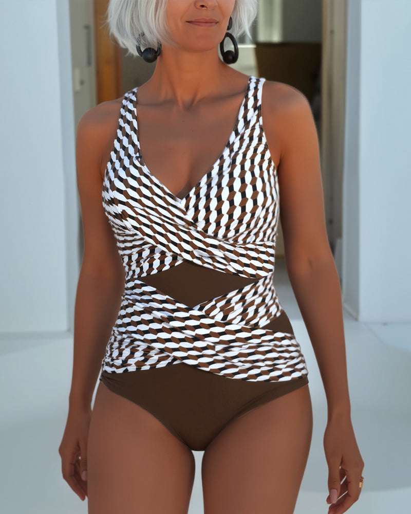 Damen Badeanzug: Überkreuz-Design für Resort-Eleganz. Perfekte Bademode für Strand, Pool & Sommerurlaub.