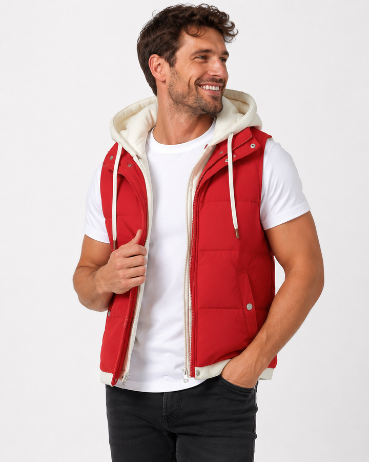 Unisex Kapuzenweste aus leichter Baumwolle. Ärmellose Freizeitweste für Wärme und Stil.