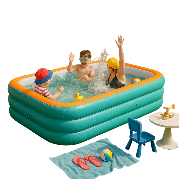 Großer aufblasbarer Familienpool für Garten, robustes PVC-Material, langlebiger Wasserspaß für Kinder & Erwachsene.