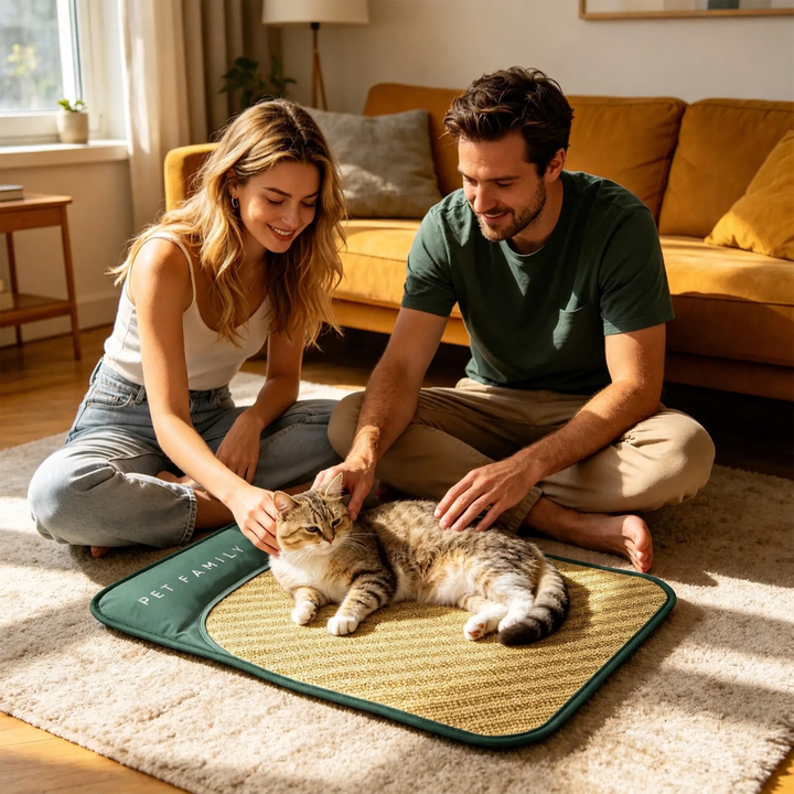 Tierbett mit Kühlfunktion und Kissen, grüne Matte für Hunde & Katzen zum Entspannen im Sommer.