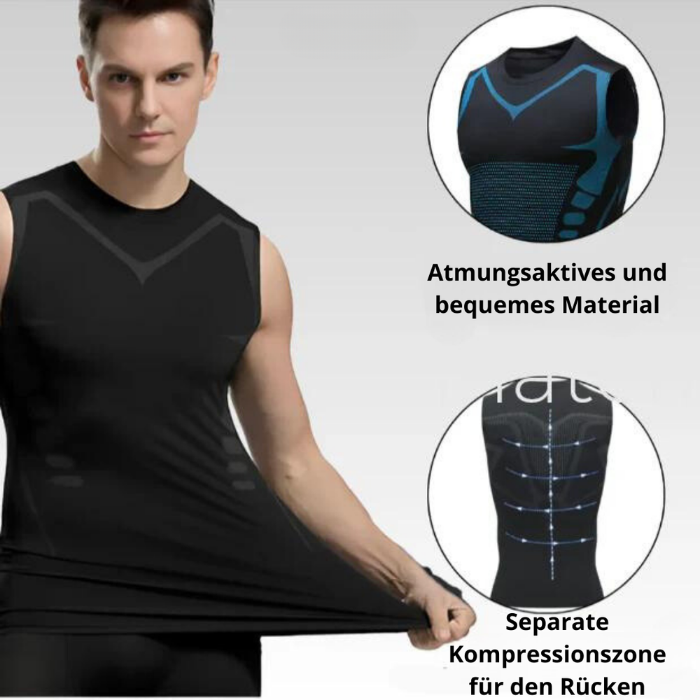 Formgebende Herren Kompressionsweste, sichtbar schlankerer Bauch & Brustbereich. Ideal als Bauchweg Weste.