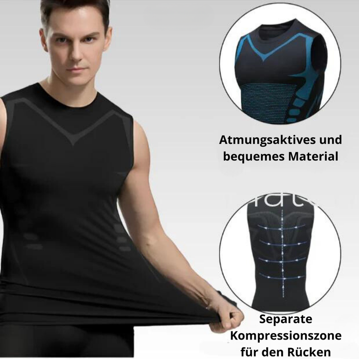 Formgebende Herren Kompressionsweste, sichtbar schlankerer Bauch & Brustbereich. Ideal als Bauchweg Weste.