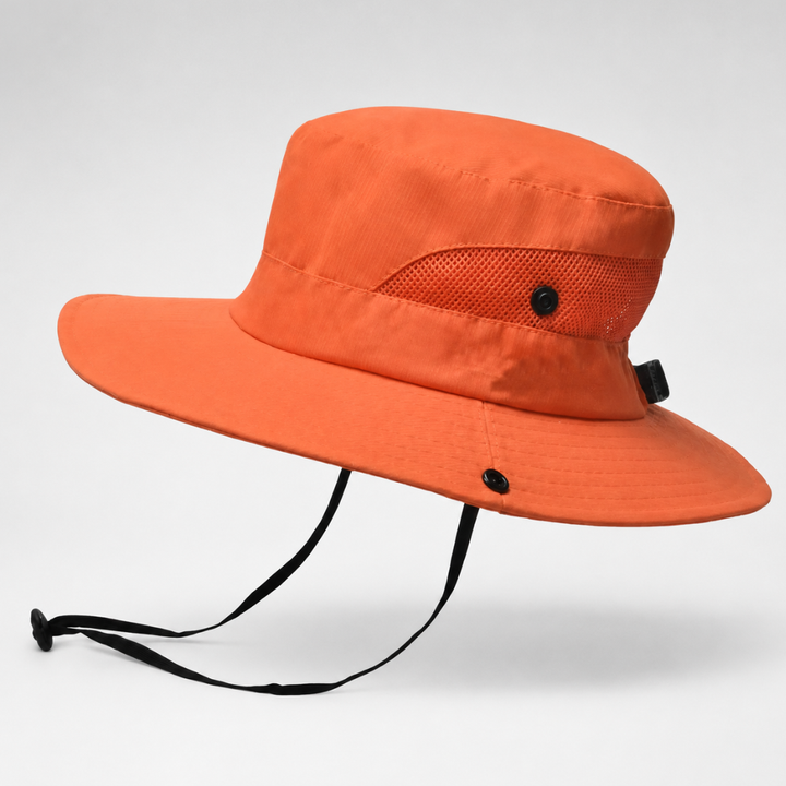 Unisex Reise-Sonnenhut mit breiter Krempe. Atmungsaktiv, faltbar. Schützt optimal vor Sonne.