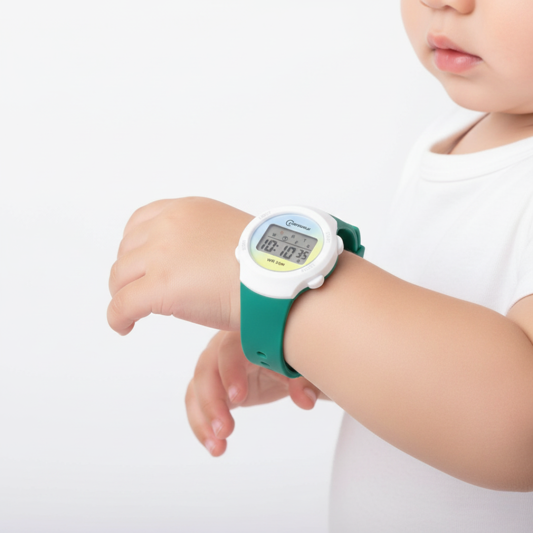 Kindgerechte Digitaluhr, wasserdicht, stoßfest, mit weichem PU-Armband, in Blau, leicht zu bedienen.