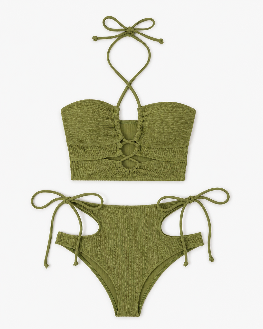 Moderner Damen Bikini, hochgeschnitten und figurschmeichelnd in Rot. Idealer Neckholder Badeanzug für Frauen.