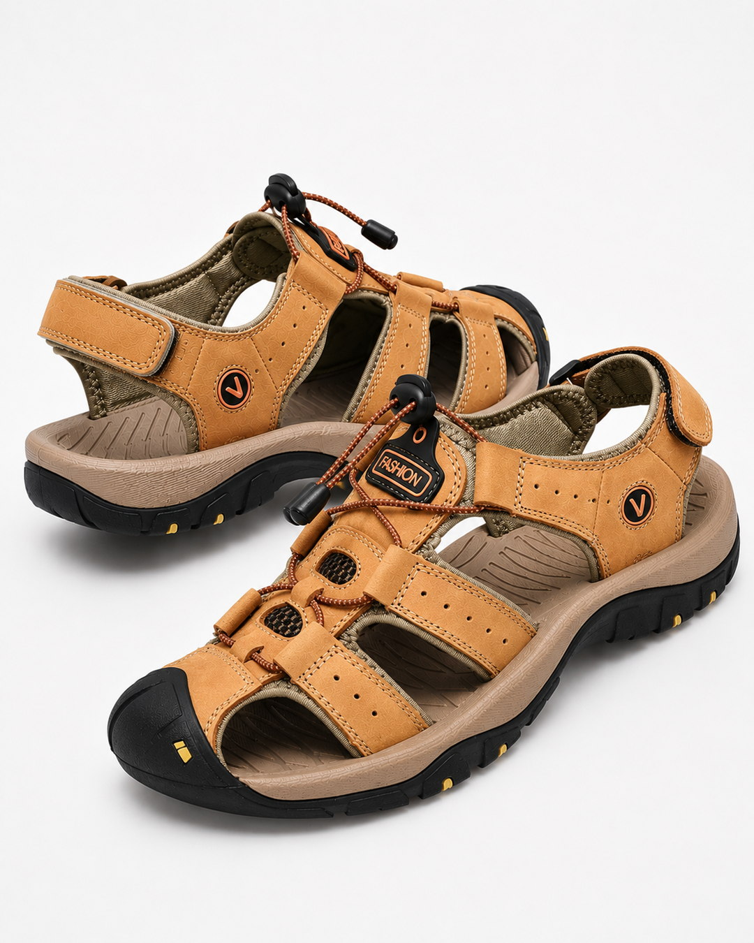 Herren Komfort Sandalen am Fuß, zeigen bequeme Passform und sicheren Halt für lange Spaziergänge.