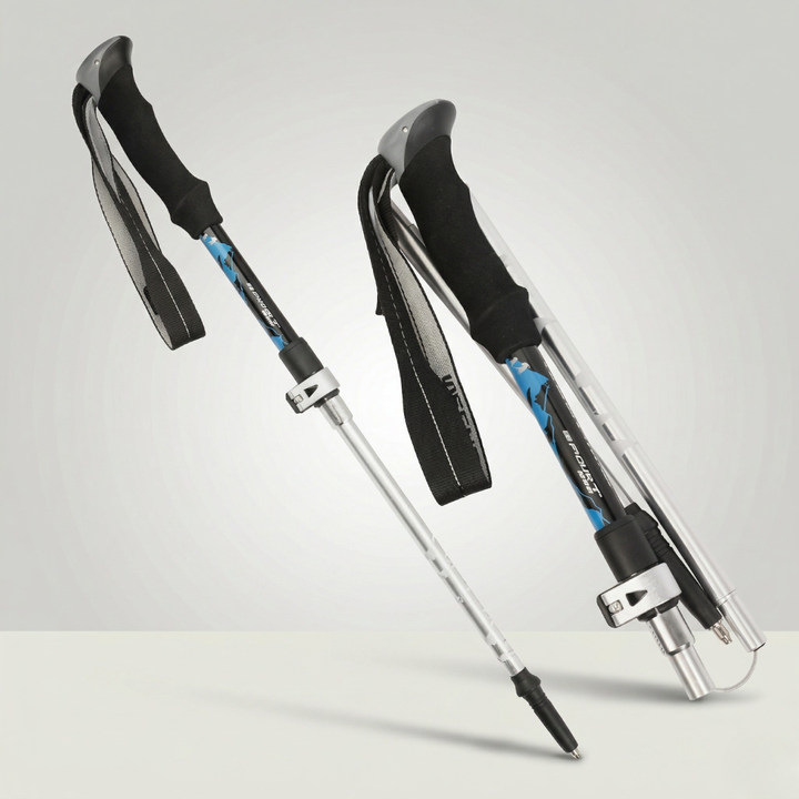 Spitze der Nordic Walking Faltstöcke mit Gummi-Puffer für sicheren Halt auf jedem Untergrund.