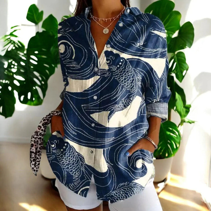 Must-have Damen Printbluse mit Knopfleiste, Langarm, zeitlos modisch und sehr vielseitig.