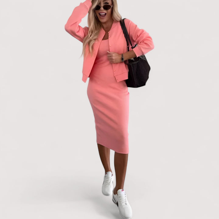 Schickes Damen Midi-Set, zweiteilig, für einen eleganten Auftritt. Bequem und modisch für Business & Alltag.