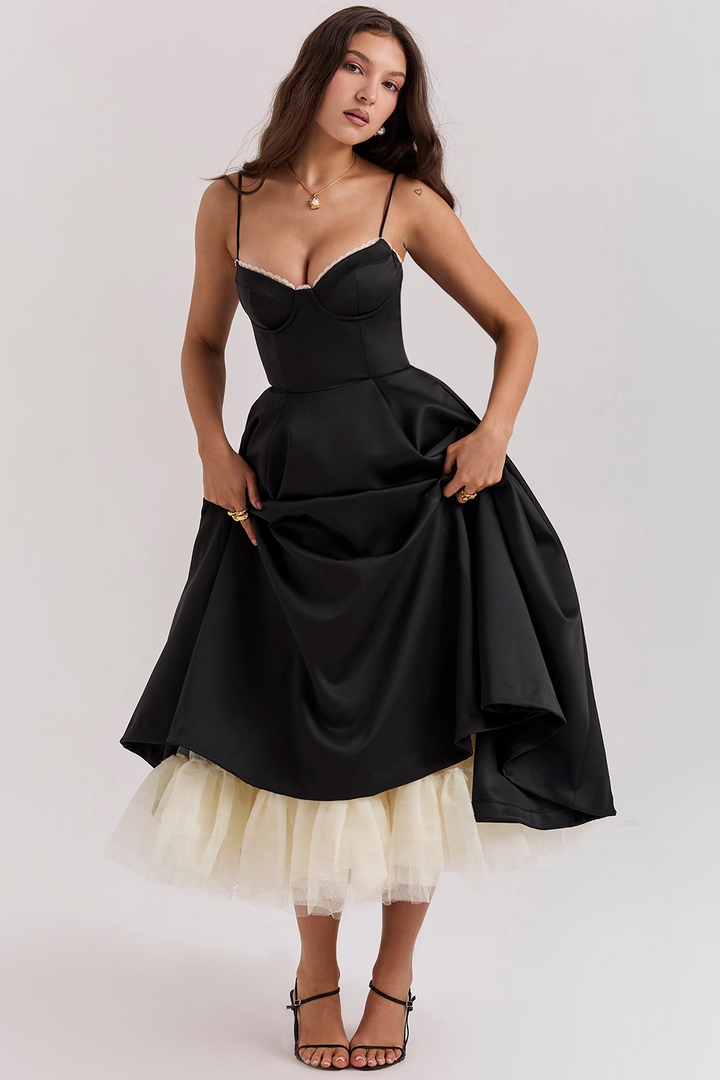Damen elegantes Midi-Abendkleid, perfekt für Sommerpartys und festliche Ereignisse, schmeichelnde Passform.