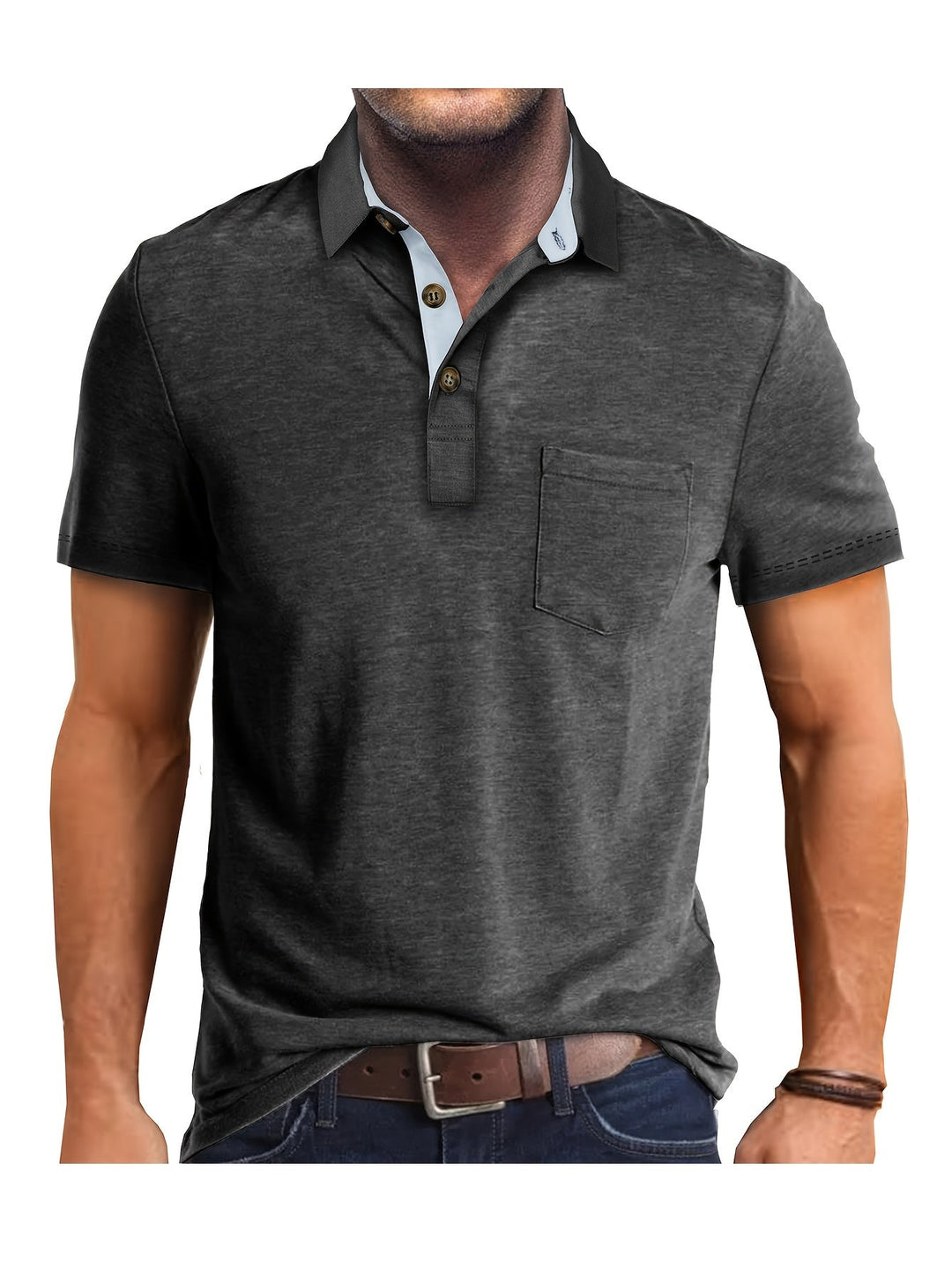 Kurzarm-Poloshirt für Herren. Klassisch, mit Brusttasche und Kontrastkragen. Ideal für Freizeit & Büro.