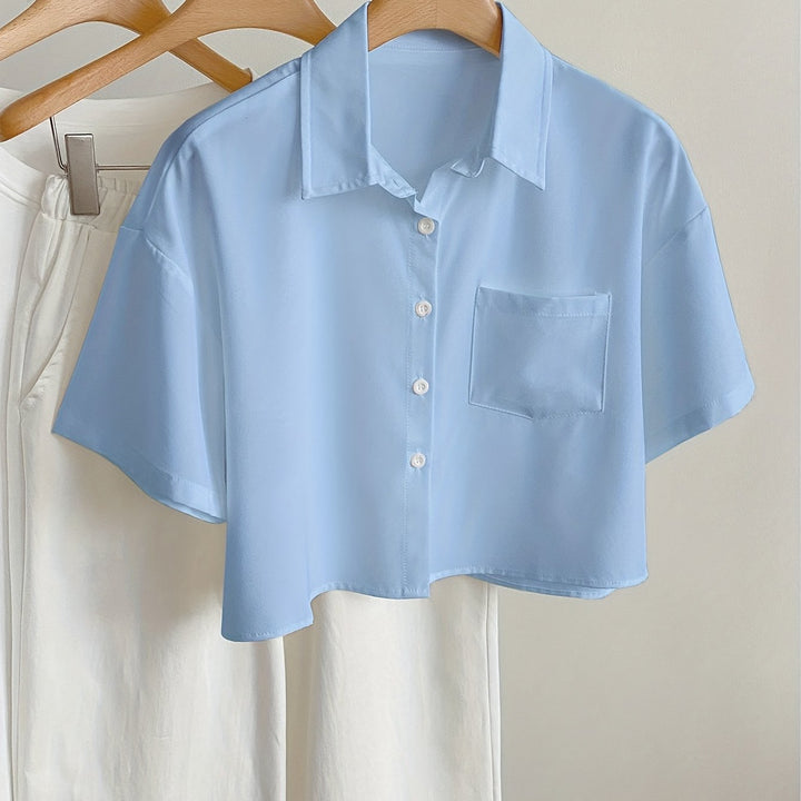 Feminine Cropped Kurzarm Bluse für Damen, modisch und leicht zu stylen.
