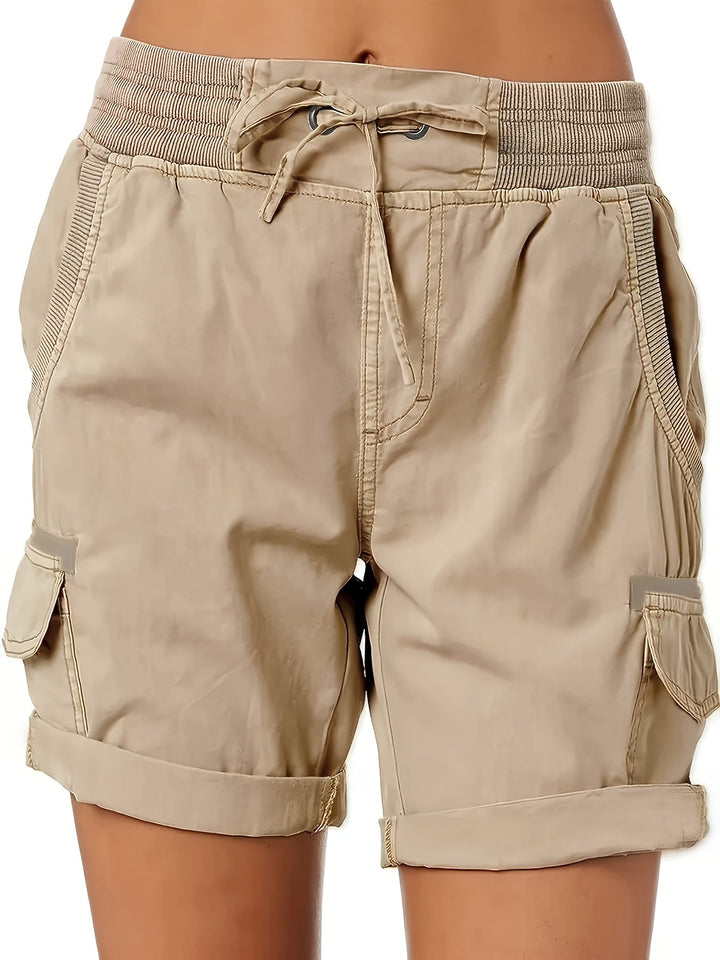 Damen Cargo Shorts mit Kordelzug, lockere Passform, ideal für Sommer Freizeit & Casual Mode.