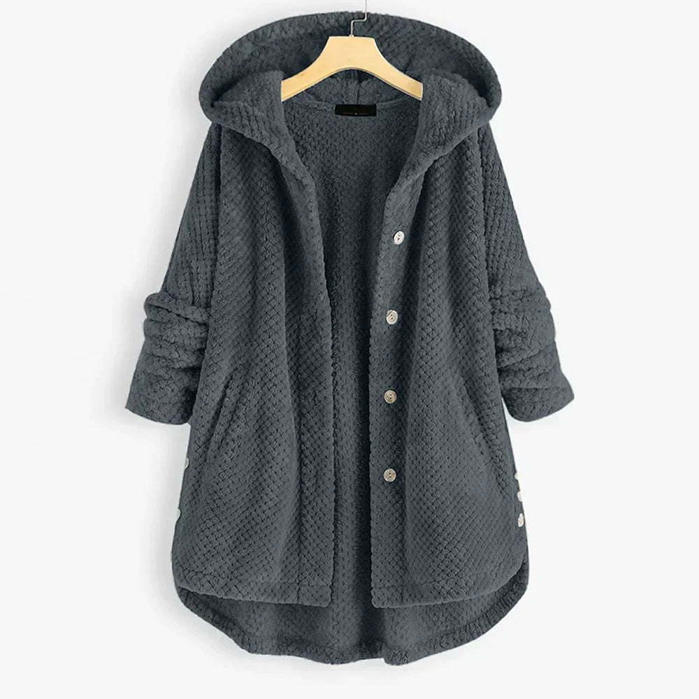 Kuschelige wendbare Damen Fleece-Kapuzenjacke, ideal als warme Ganzjahresjacke für Damenmode.