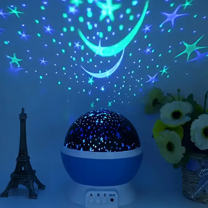 Schlafhilfe Baby Sternenhimmel Projektor mit magischen Lichteffekten an der Zimmerdecke.