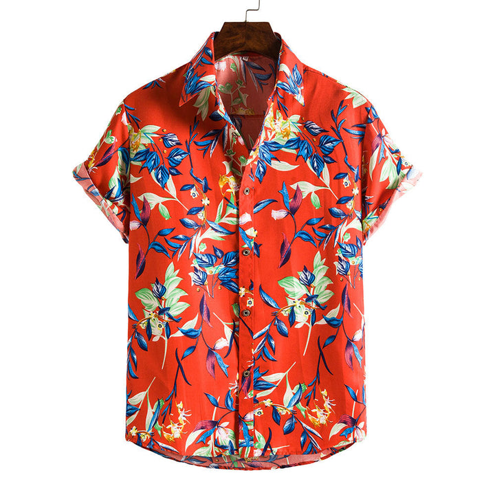 Lässiges Herren Freizeithemd mit farbenfrohem Blumenprint, kurzärmelig, perfekt für den Sommerurlaub.