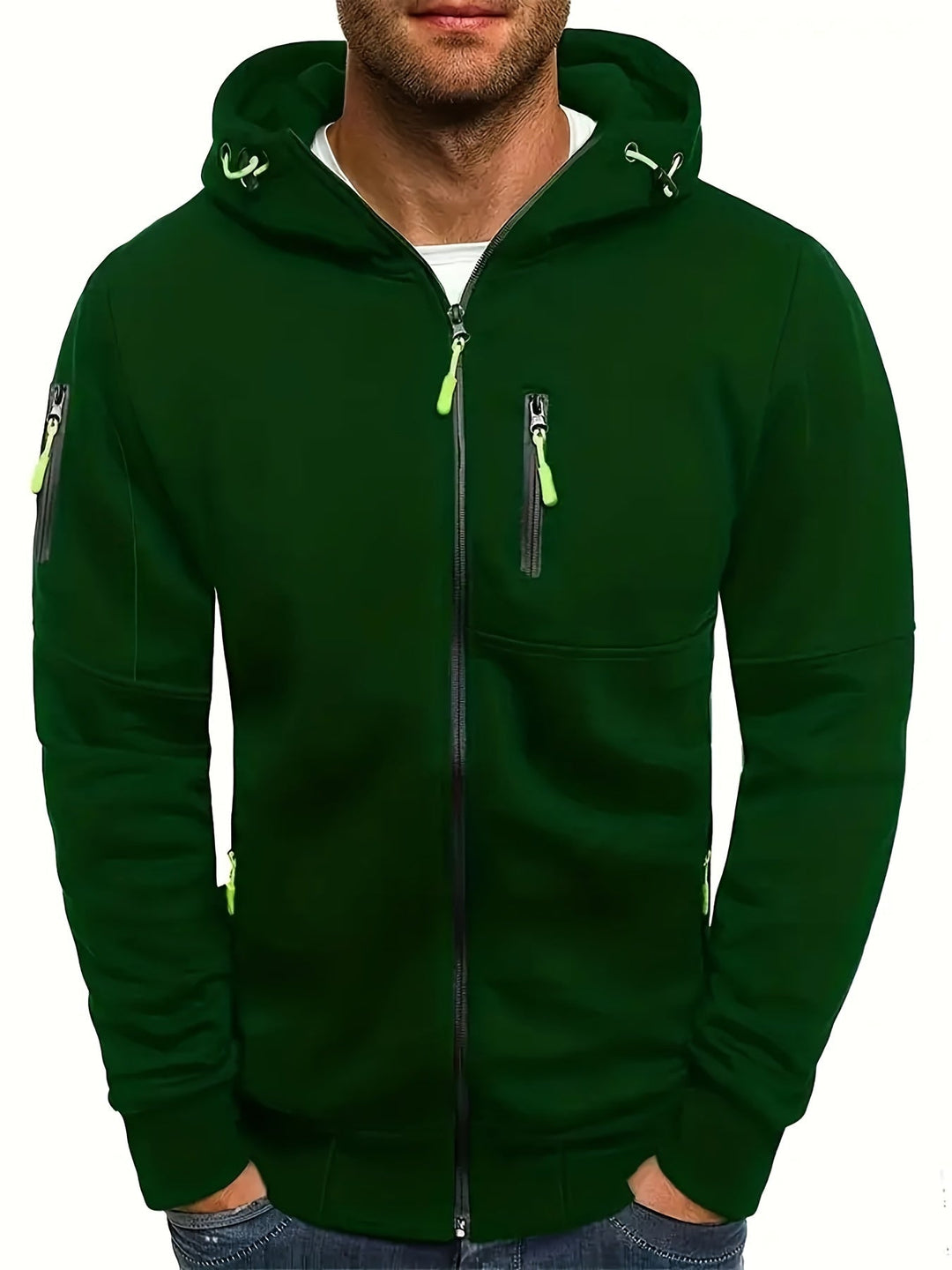 Vielseitige Herren Kapuzenjacke. Ideal als Übergangsjacke für Herbst, Freizeit & sportliche Aktivitäten.