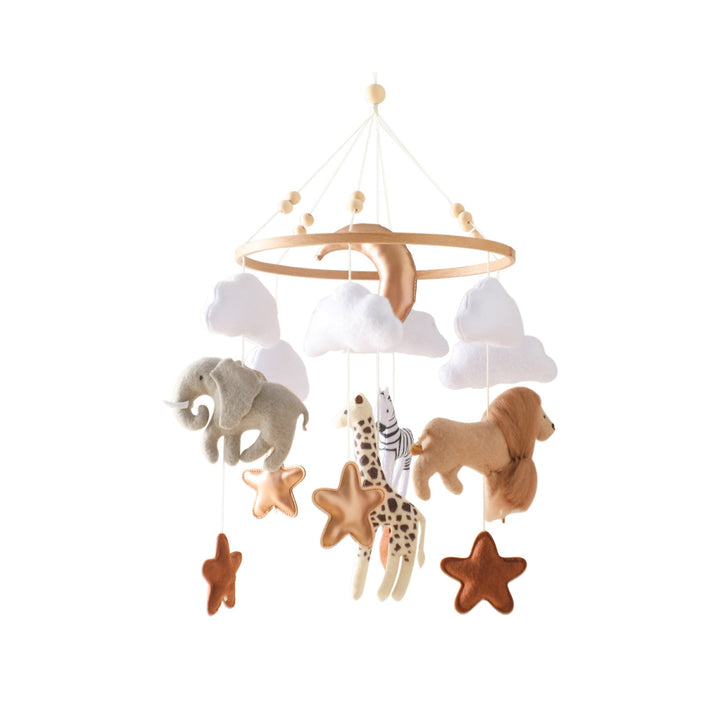 Farbenfrohes Safari-Mobile aus Filz für Babys, stimuliert visuelle Sinne & verschönert das Kinderzimmer.