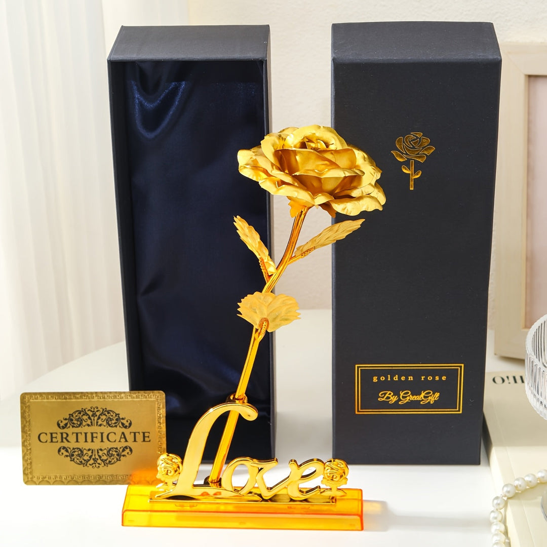 Blick von oben auf die ewige Kunstrose im edlen Luxus-Geschenkset, perfektes Damen-Präsent für jeden Anlass.