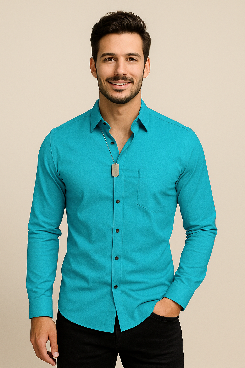 Herren Langarmhemd in modernem Design, dehnbar, leicht & atmungsaktiv, für Sommer.