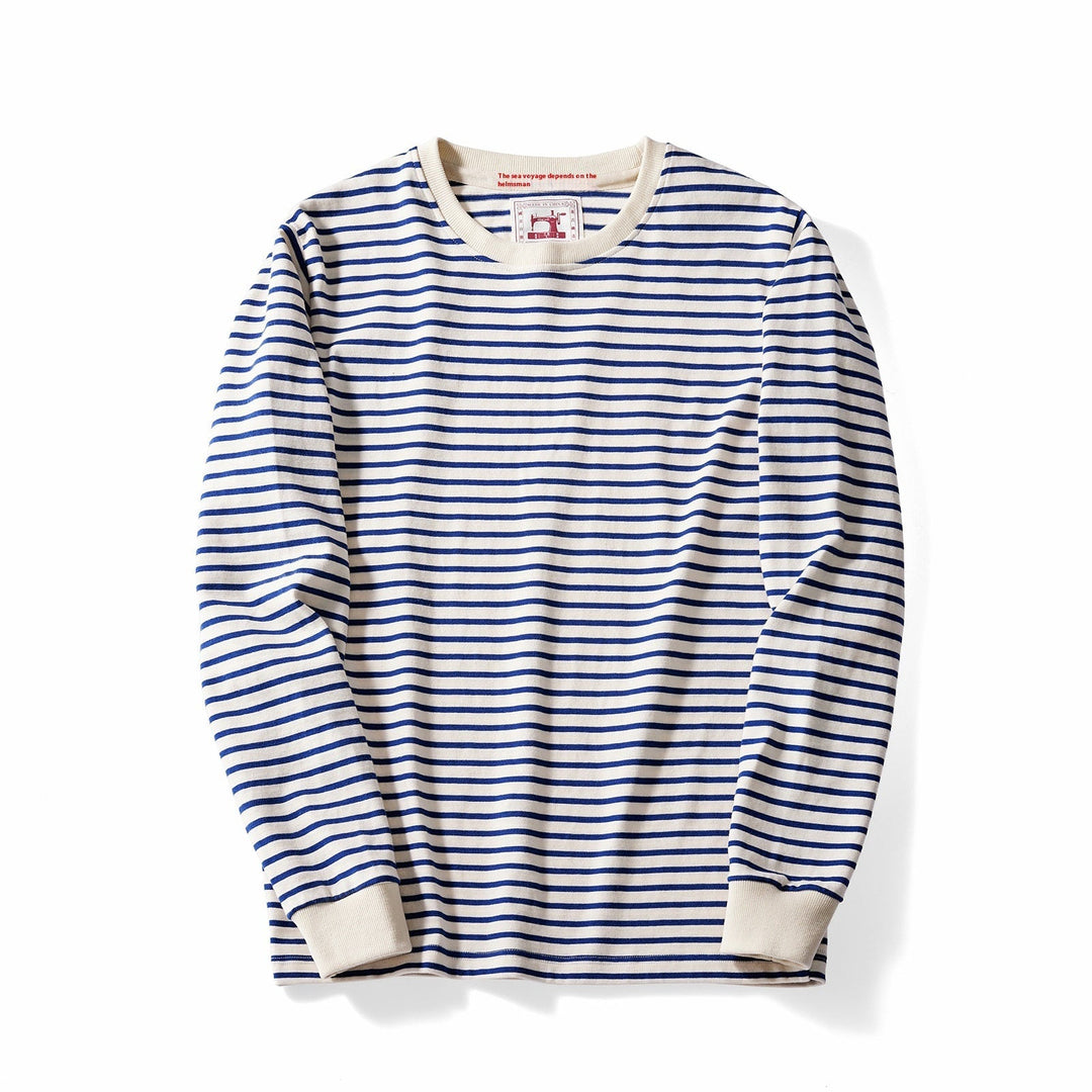 Herren Basic Langarmshirt gestreift mit Rundhals. Bequemer Pullover für Frühling & Herbstmode.