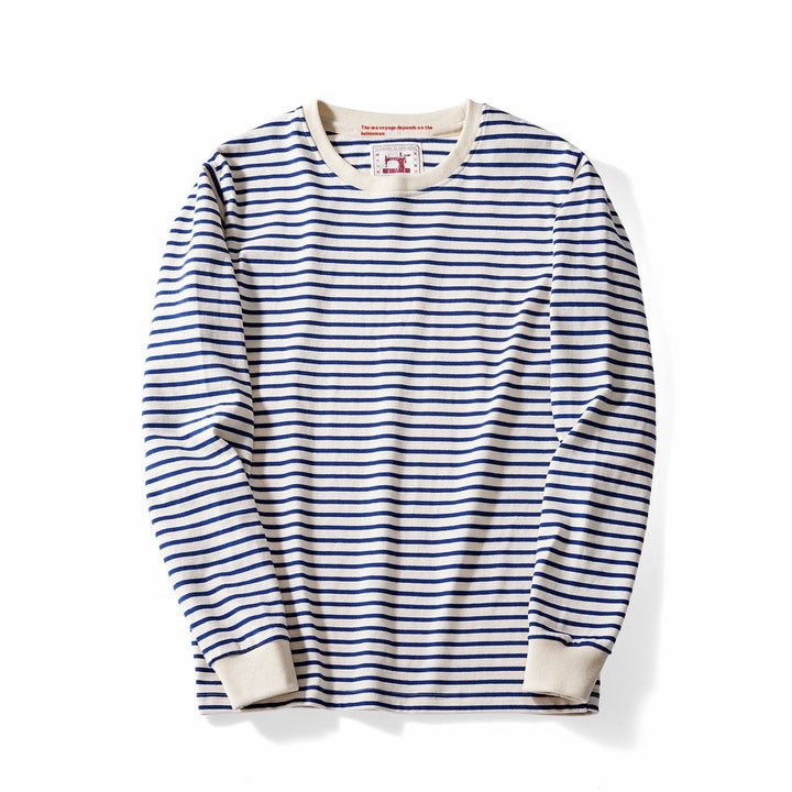 Herren Basic Langarmshirt gestreift mit Rundhals. Bequemer Pullover für Frühling & Herbstmode.
