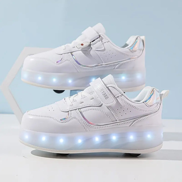 Aktive Kinder Rollen-Schuhe mit dynamischen LED-Leuchtsohlen. Robuste Sneaker für Jungen, Mädchen, Spiel & Sport.